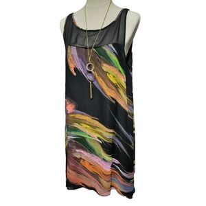 1618)Signature by Robbie Bee Colorful Paint Swirl Slip on Sleeveless Dress Sz 12